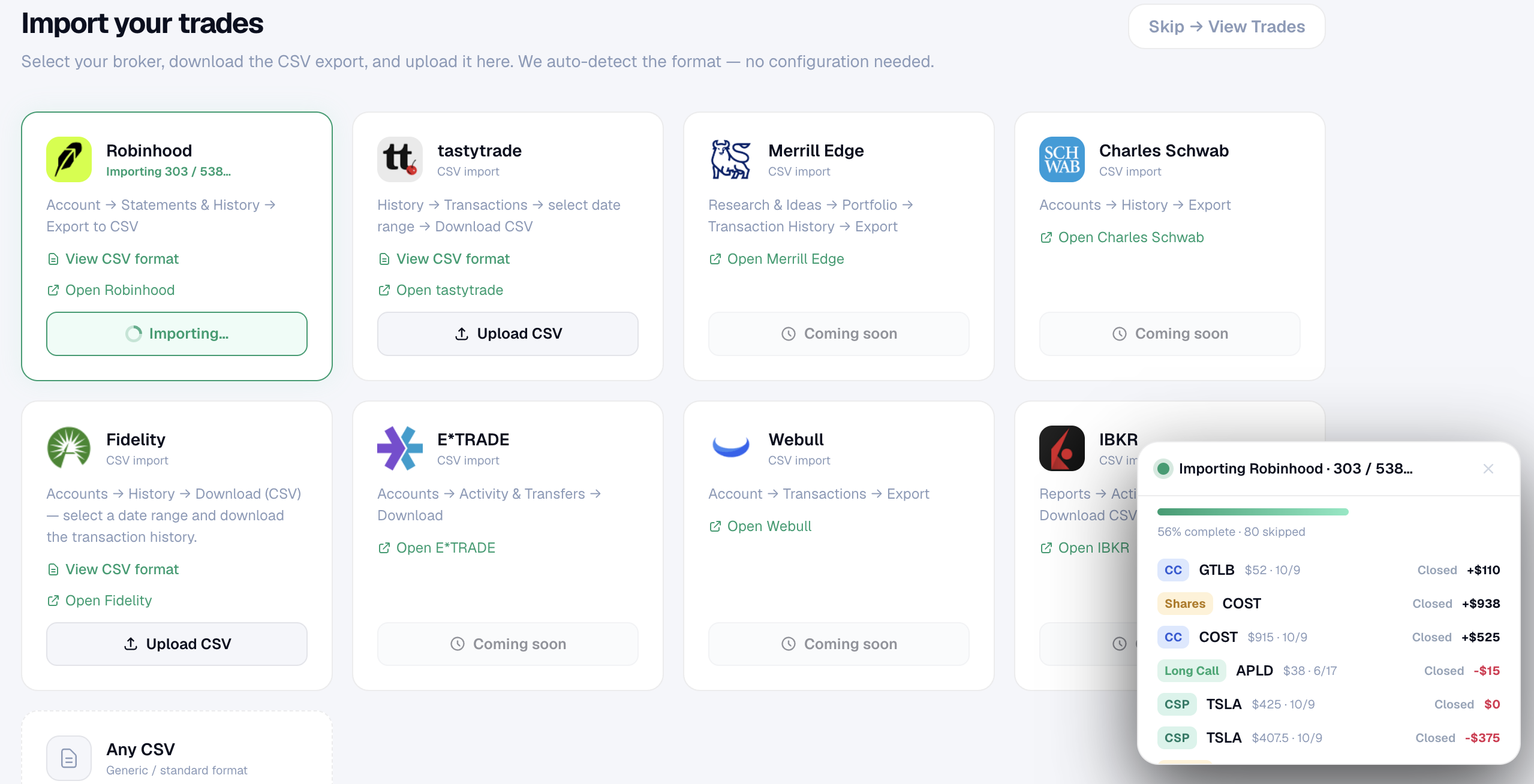 Trades — light mode